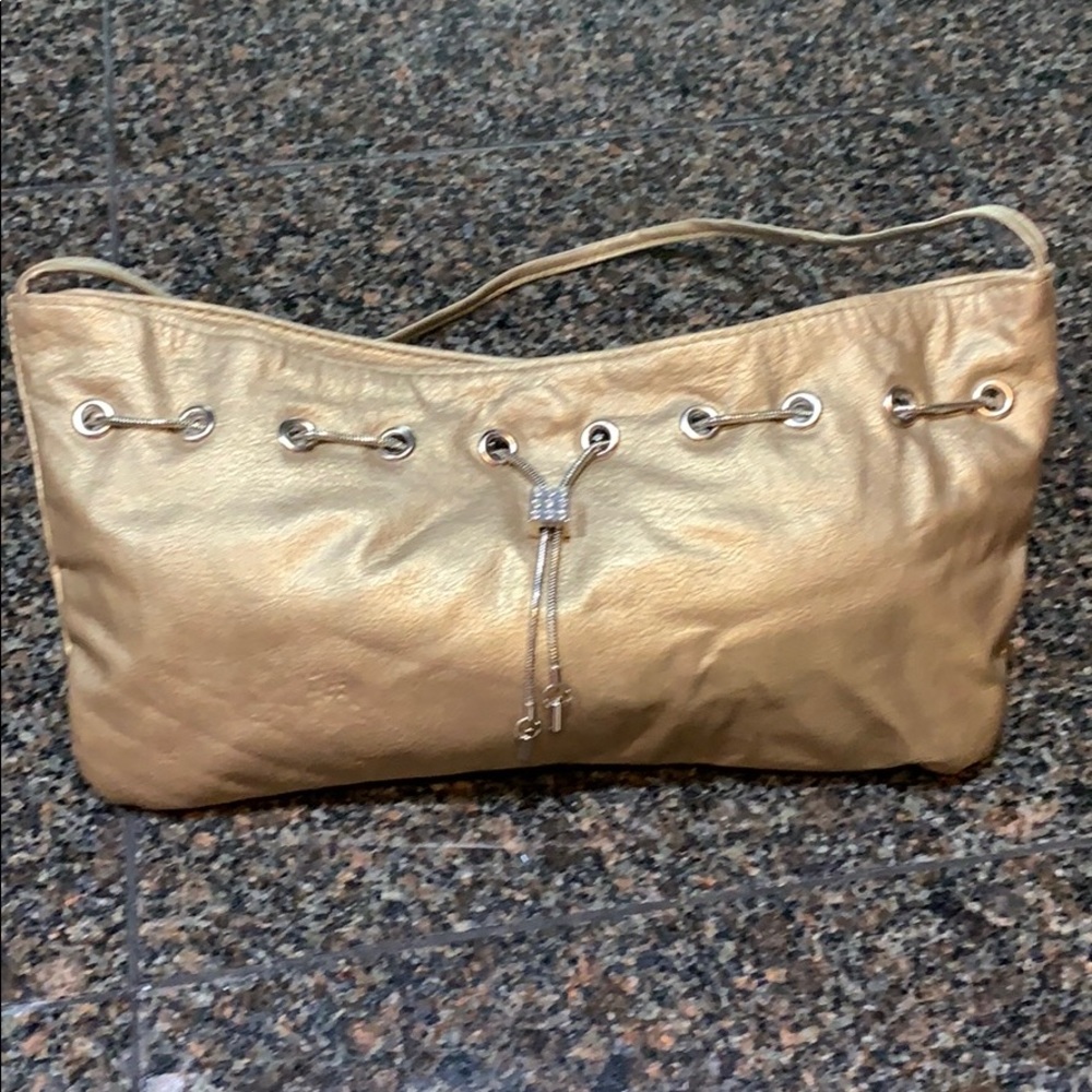 Gold Strap handbag w silver chain & rhinestones